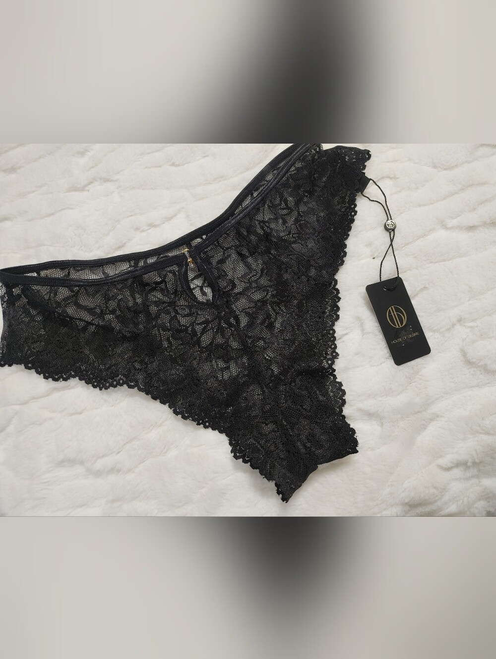 Black Lace Bikini Panty with Keyhole Accent - House Of Desire New Sz L